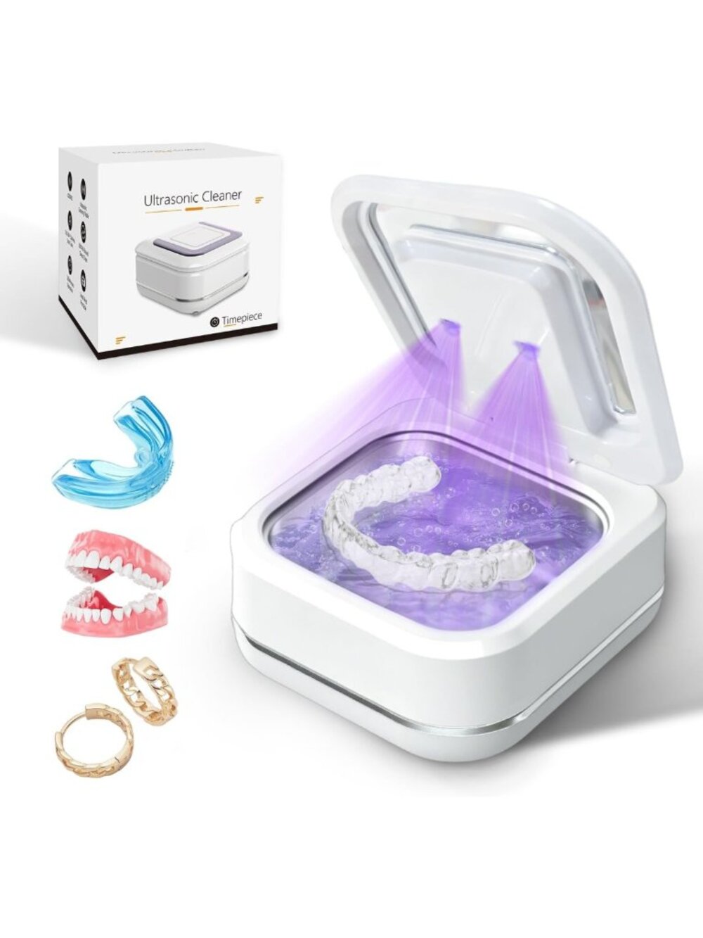 Portable Ultrasonic Cleaner for Aligners, Mouth Guards & Dentures - 42kHz Timer